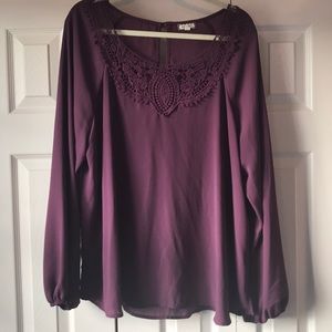 Eyeshadow sheer blouse w crochet detail